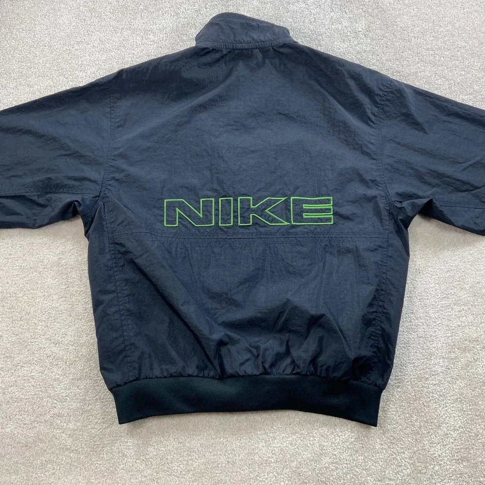 Vintage 90's Nike Windbreaker Pullover Men M Black Green Half Zip Spell Out